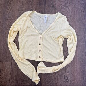 ALO Light Yellow Ribbed Button-Down Top